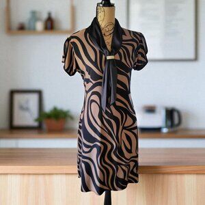 Zebra Print Dress with Scarf Detail & Gold Accent Size M